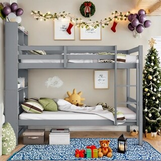 Versatile Detachable Twin over Twin Bunk Bed with Bookcase Headboard for Bedroom