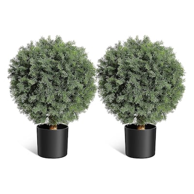 2 Pack Artificial Cedar Ball Tree 24 Inch Cedar Potted Plant - green