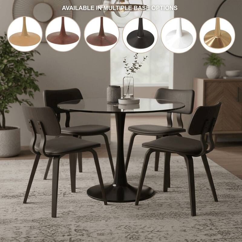 Bristol Round Dining Table with Glass Top and Steel Pedestal Base for Kitchen and Dining Room