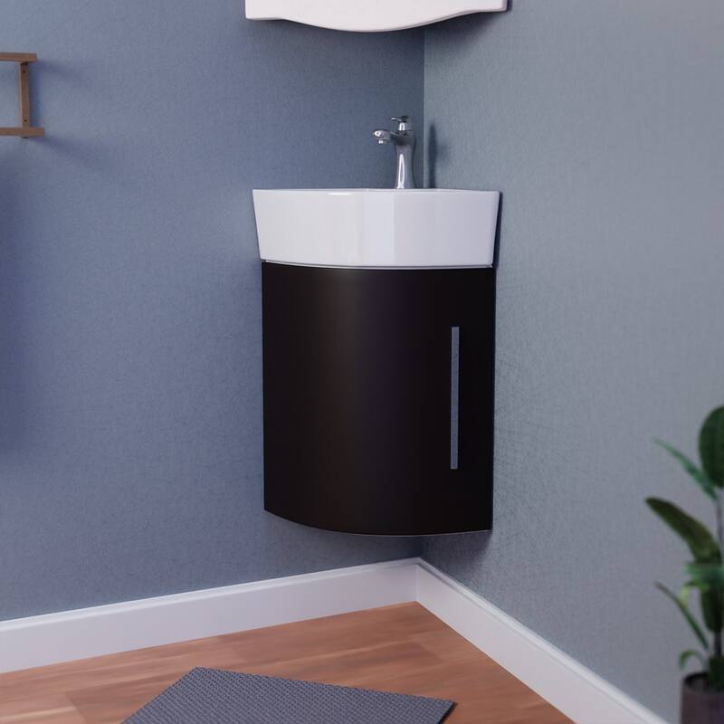 30" Myrtle White Corner Bathroom Vanity with Sink, Faucet and Drain