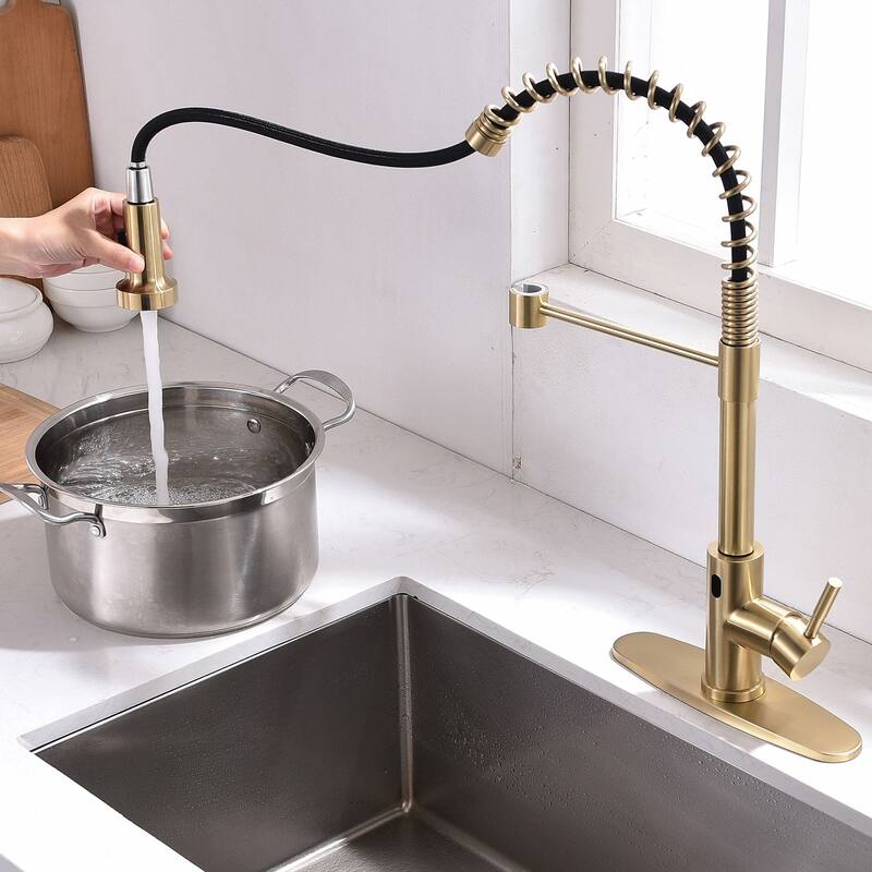 Brushed 1-Handle Touchless Deck-Mount Pulldown Kitchen Faucet