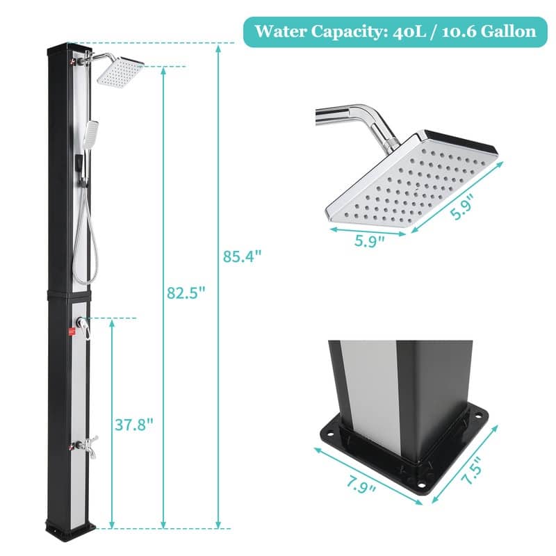 VINGLI Solar Heated Shower with Shower Head, Handhold/Foot Shower Tap for Outdoor Backyard Poolside Beach Pool Spa