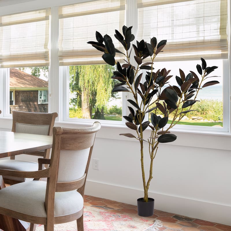 5.9FT Tall Artificial Rubber Tree, Faux Rubber Plant in Pot, Fake Greenery Floor Plant for Home Living Room