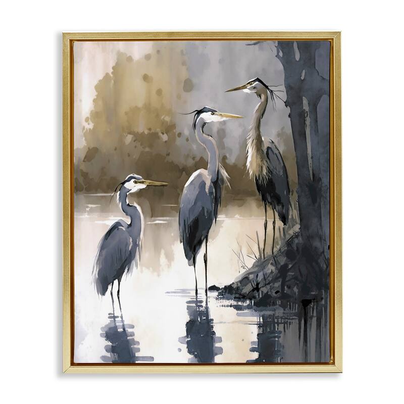 Stupell Lake View Herons Framed Floater Canvas Wall Art Design by Ray Powers
