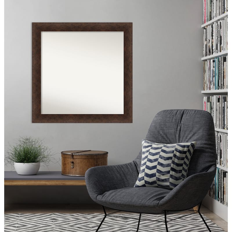 Warm Walnut Non-Beveled Wood Framed Wall Mirror - Warm Walnut