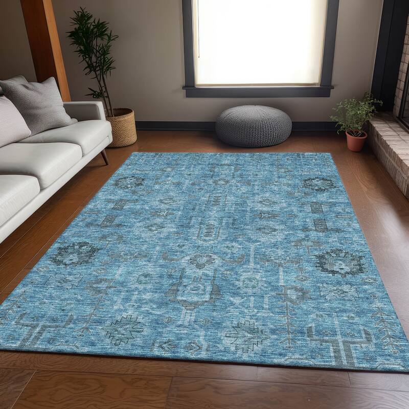 Premium Washable Super Soft Traditional Global Mayfield Rug - Blue - 9' x 12' - Rectangle