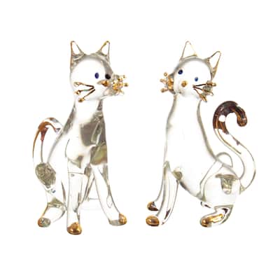 Novica Handmade Feline Friendship Gilded Glass Figurines (Pair)