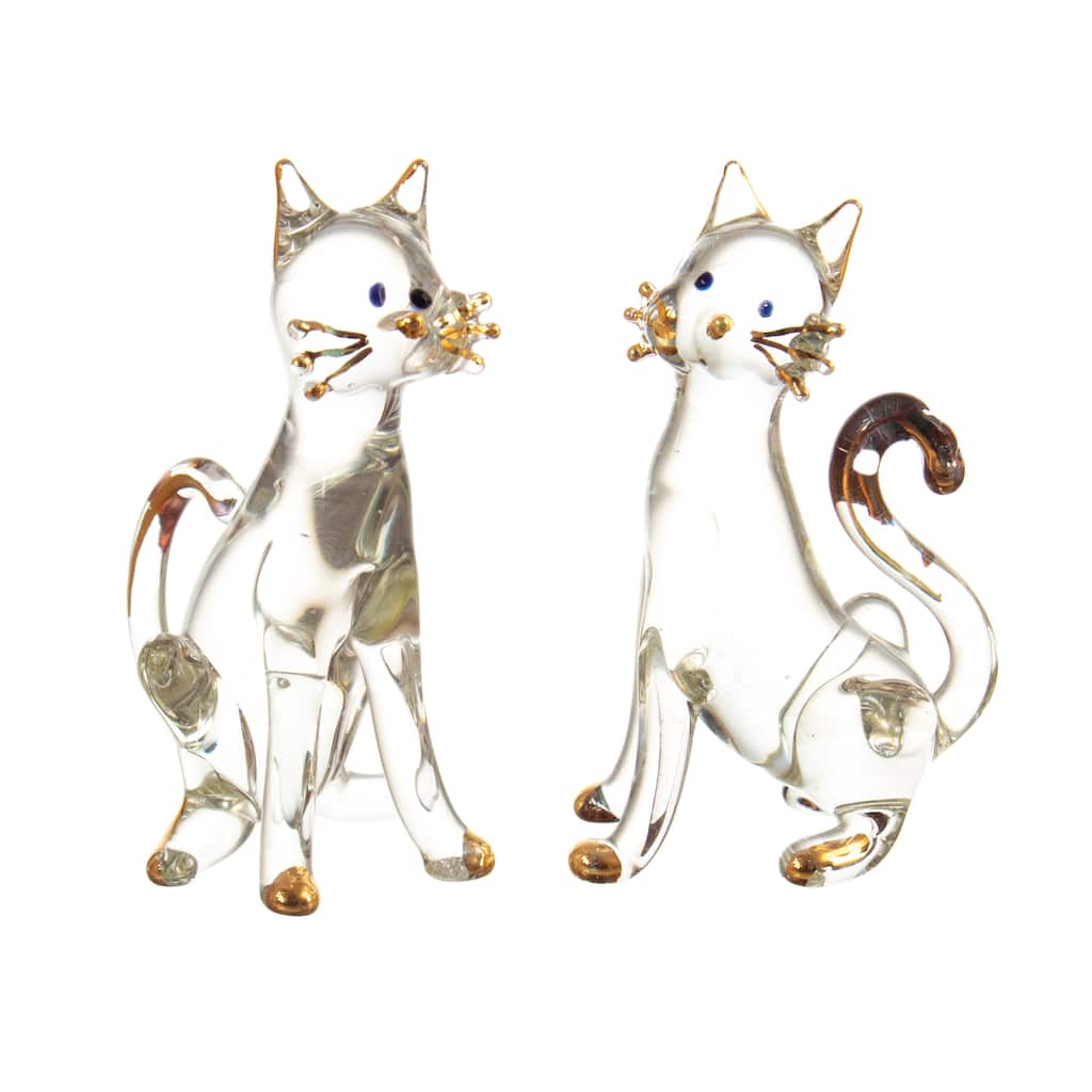 Novica Handmade Feline Friendship Gilded Glass Figurines (Pair)