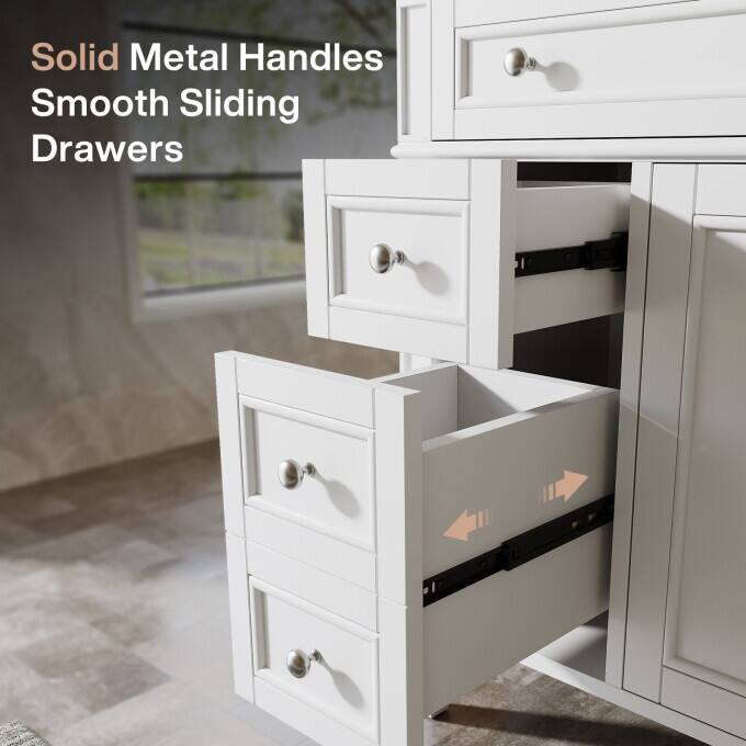 Modern Wood Bathroom Vanity, Storage Cabinet with Ceramic Sink