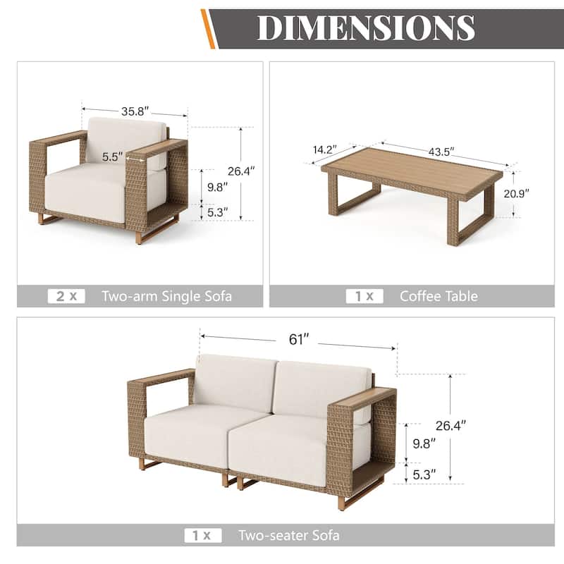 MAISON ARTS 6-Piece Modular Arc Rattan Sofa Set - Wide Armrests & Thick Cushions | Durable PE Wicker & Wood-Plastic.