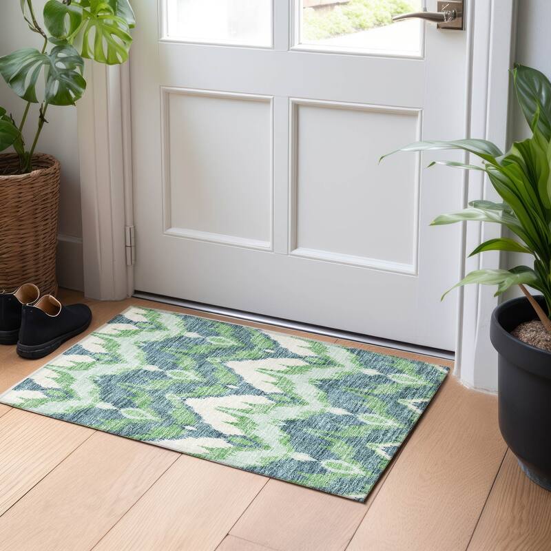 Premium Washable Super Soft Modern Ikat Mayfield Rug - Green - 1' 8" x 2' 6" - Rectangle