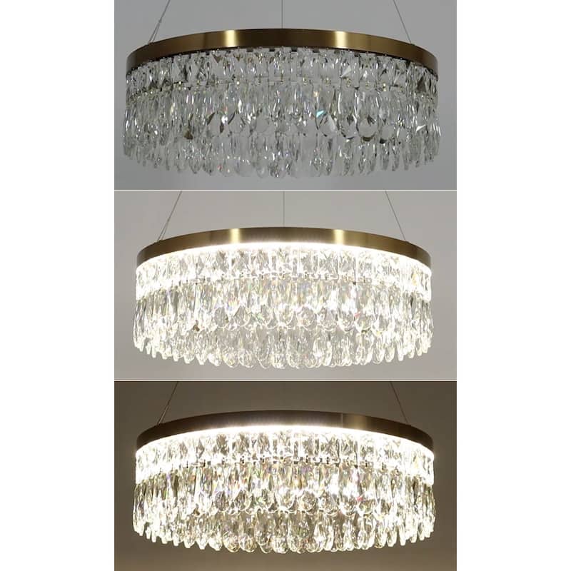 Modern Gold LED Crystal Drum Chandelier for Dining Living Room - 23.6" Dia. x 7.5" H