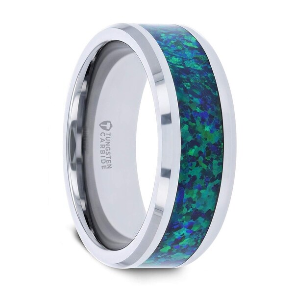 tungsten rings with green inlay
