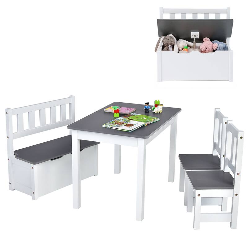 Costway 4 PCS Kids Wooden Activity Table & Chairs Set w/Storage Bench - See Details