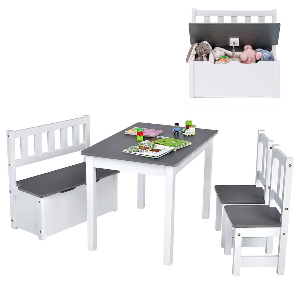 Costway 4 PCS Kids Wooden Activity Table & Chairs Set w/Storage Bench - See Details