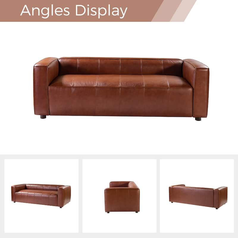 Donia Mid-Century Modern Leather 82" Curved Sofa with Wooden Legs by HULALA HOME
