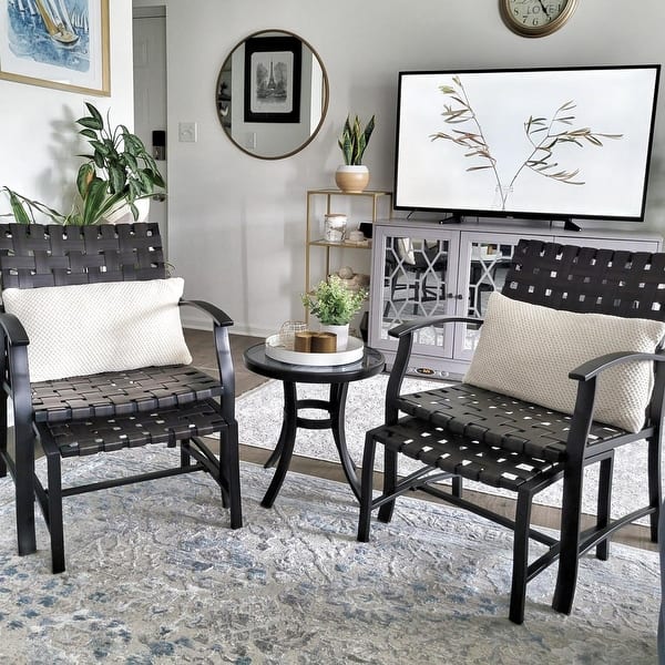 Claribelle 5piece Strap Bistro Set with Ottomans and Side Table by