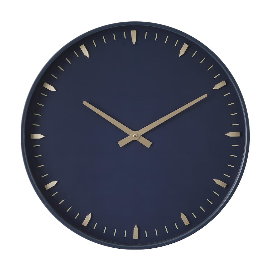 Glass or Plastic Decorative Wall Clock with Gold or Black Accents - Dark Blue, Gold, Black - Roche River Decor