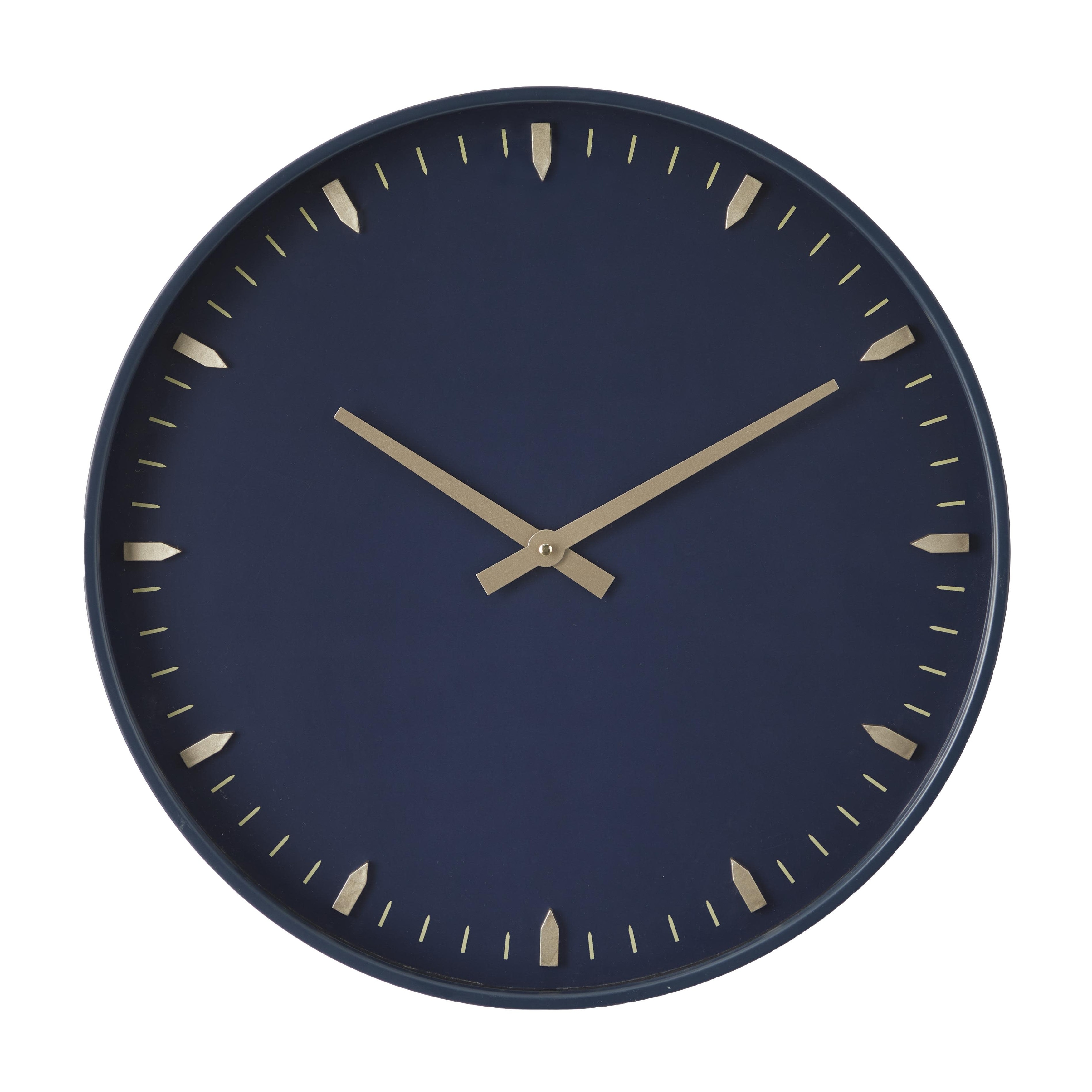 Glass or Plastic Decorative Wall Clock with Gold or Black Accents - Dark Blue, Gold, Black - Roche River Decor