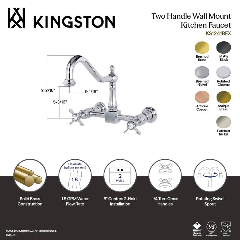 Kingston Brass Essex Wall Mount Bridge Kitchen Faucet