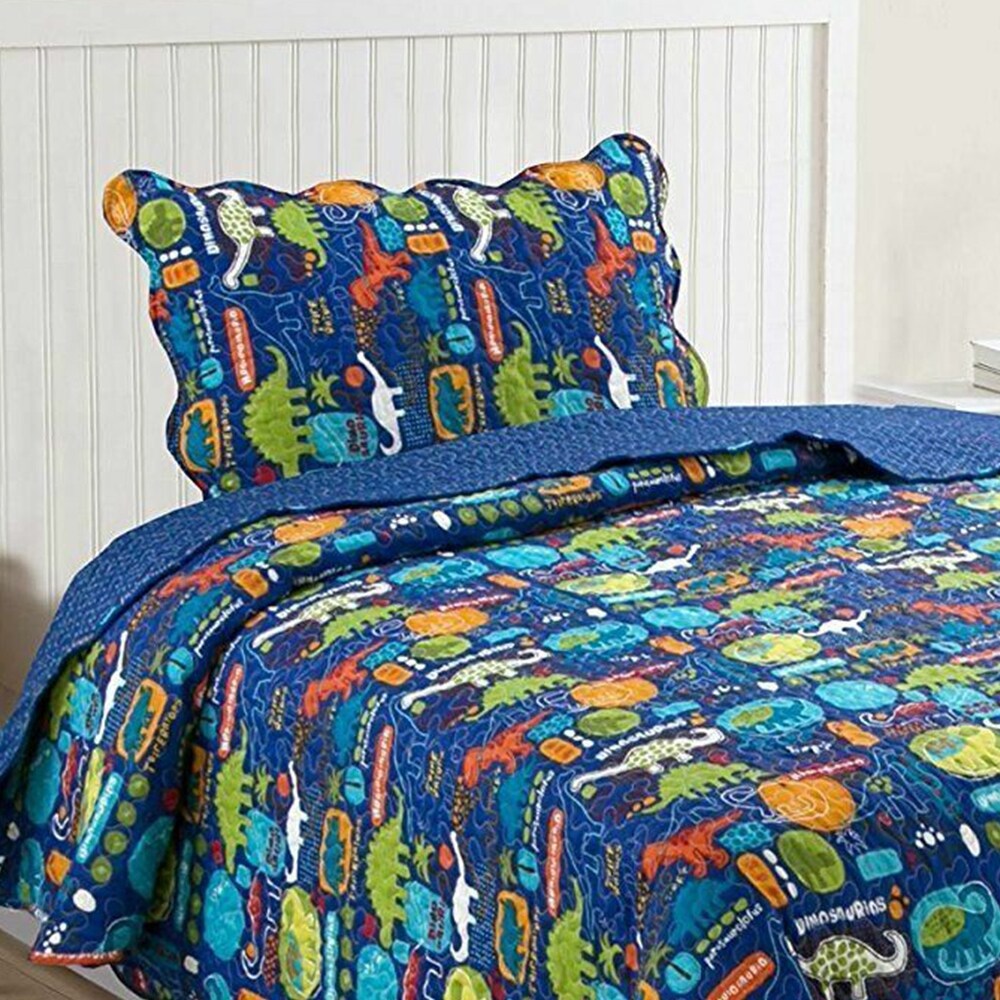 Kids Bedspread Quilts Set for Teens Boys Girls Bedding Dinosaur Twin 65 X 86 Blue