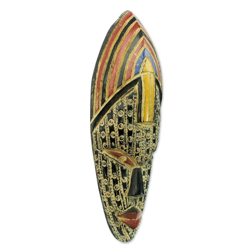 Handmade Crown Of Joyfulness African Wood Mask (Ghana) - 12.25" H x 4.3" W x 2.4" D