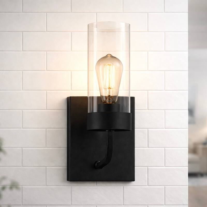Zertan Single-Light Armed Wall Sconce with Black Metal Finish