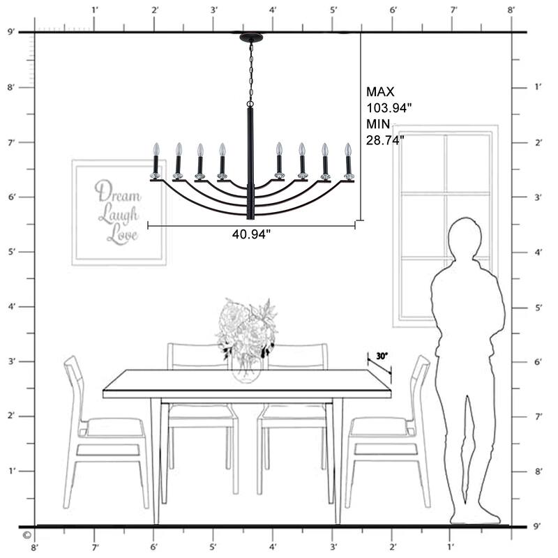8-Light Industrial Black Chandelier Crystal Accents Adjustable Arms - Dia.40.94-in