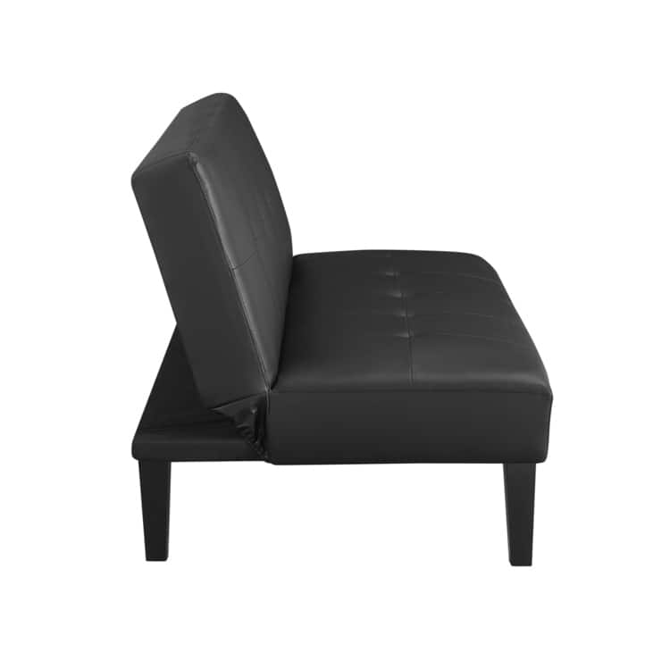 Button Tufted Futon Sofa Bed, Faux Leather Futon Couch, Modern Convertible Folding Sofa Bed Couch with Wooden Legs