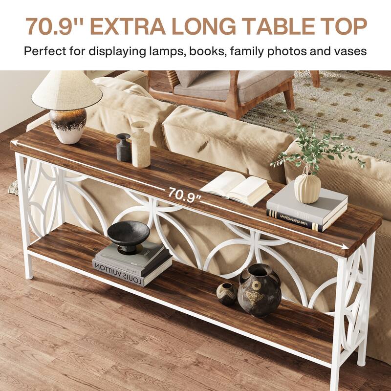 Extra Long Sofa Table with Metal Frame & Rustic Wood Finish - 70.86" L x 11.81" W x 31.88" H