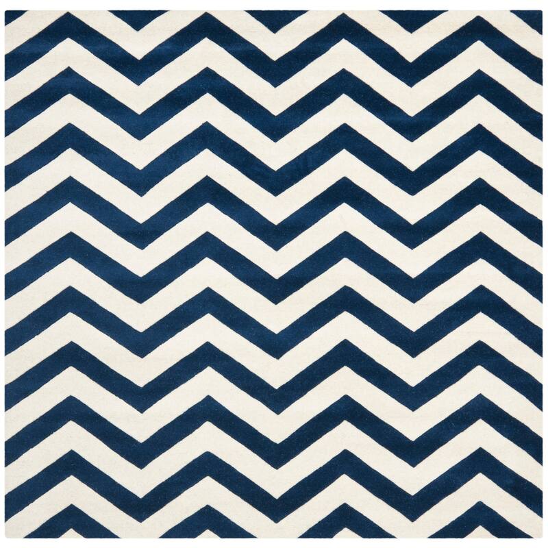 SAFAVIEH Handmade Chatham Traudel Modern Moroccan Wool Rug - 10' Square - Dark Blue/Ivory