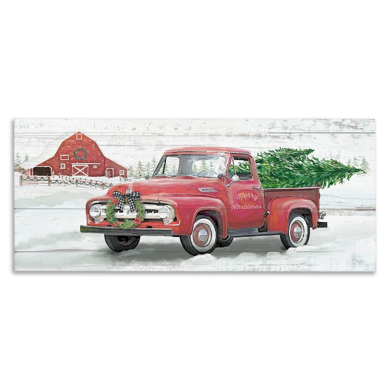 Stupell Christmas Truck on Snowy Farm Canvas Wall Art Design By Mollie B. - 30 x 13