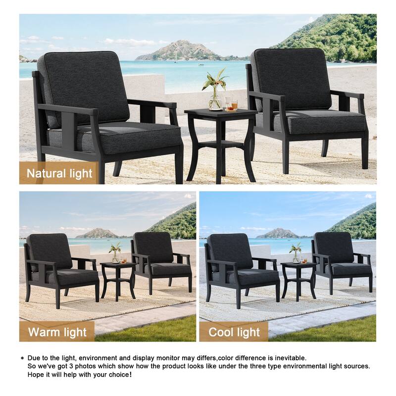 Wood Patio Bistro Set with Water-Resistant Cushions(Set of 3)