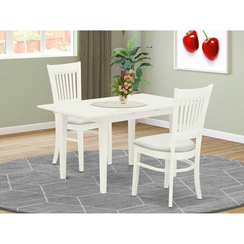 HomeStock 3-Pc Linen White Finish Rectangular Solid Wood Top With Butterfly Leaf Dining Table Set