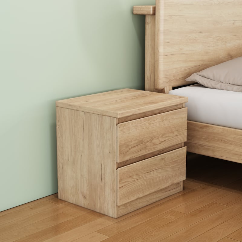 19.7"Nightstand with 2 Drawers, Beside Table with Drawers Handle Free Design,Thickened Top Plate, for Bedroom,Living Room - Natural