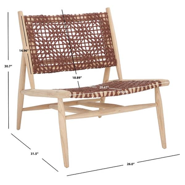 dimension image slide 0 of 6, SAFAVIEH Bandelier Open Leather Weave Squared Accent Chair. - 26" W x 32" D x 31" H
