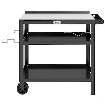 Outdoor Grill Cart with Stainless Steel Top, Mobile Kitchen Island with Storage Shelves, Spice Rack, Bottle Opener