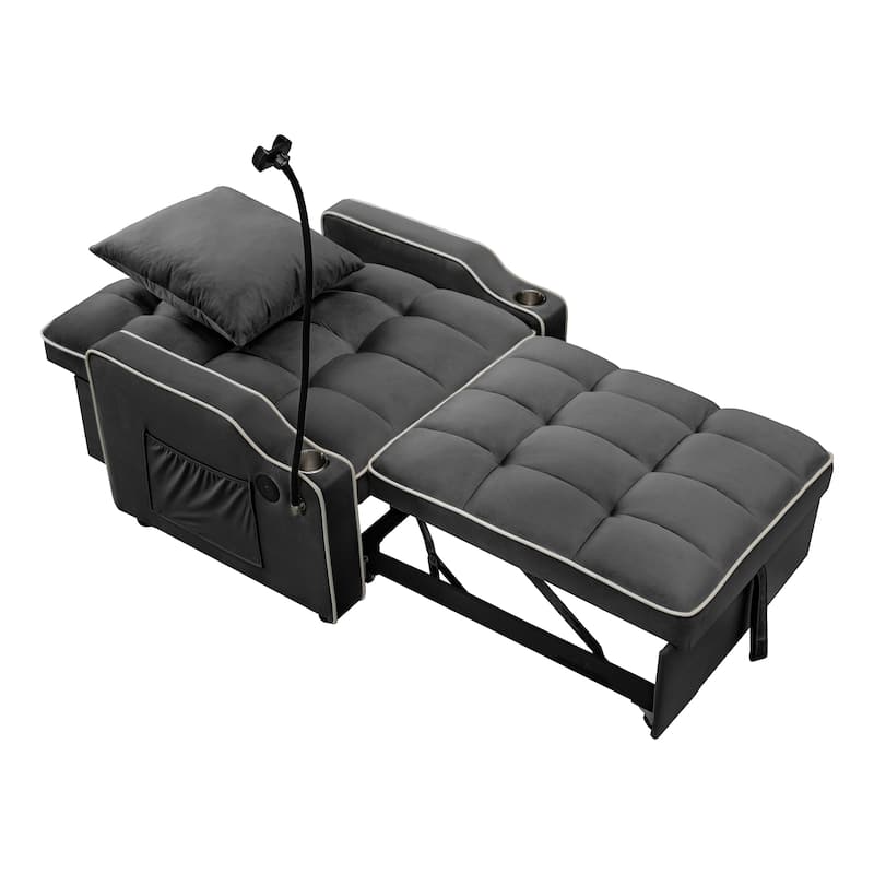 Convertible Single Chair Bed, Sleeper Sofa Bed with Phone Holder & USB Ports,Pull Out Couch Bed with Adjustable Recliner