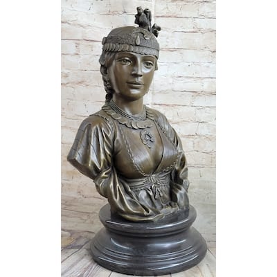 Native American Girl Bronze Bust Sculpture Statue Pocahontas Sacajawea By Villanis 19 Inches X 11 Inches