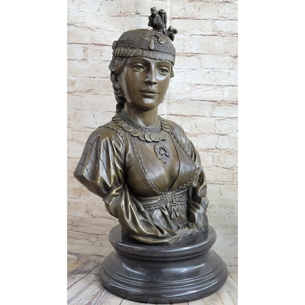 Native American Girl Bronze Bust Sculpture Statue Pocahontas Sacajawea By Villanis 19 Inches X 11 Inches