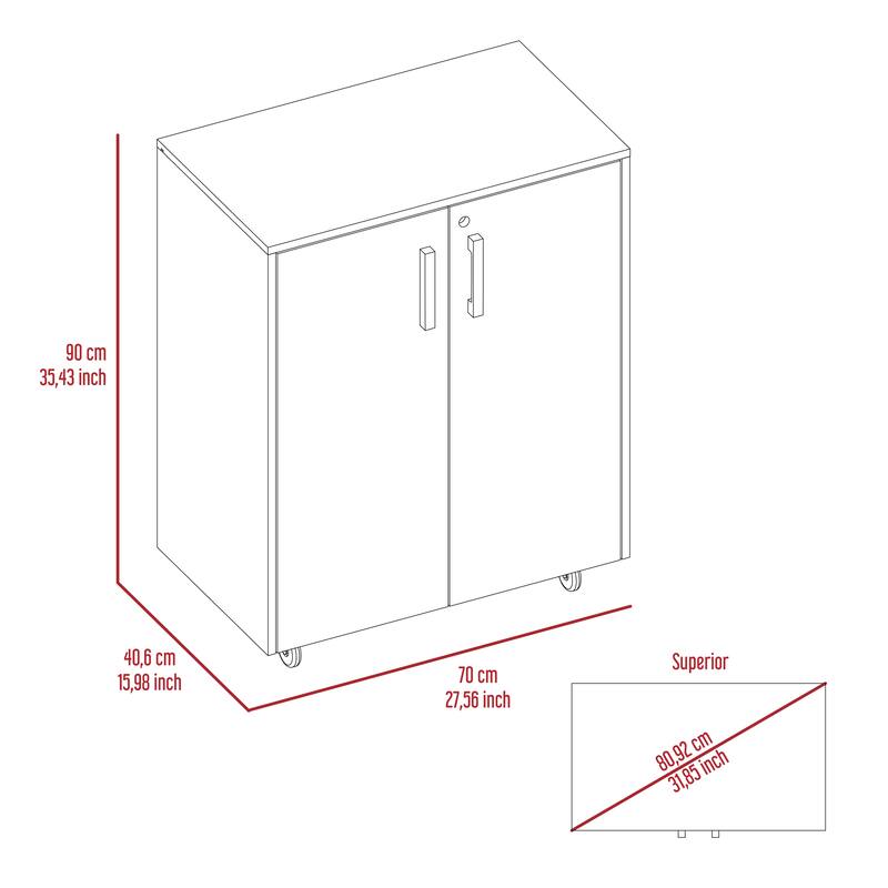 Lewis Storage Cabinet Base, Four Caster, Double Door Cabinet, Two Interior Shelves