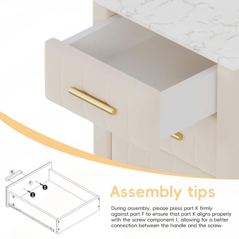 Upholstered Wooden Nightstand with 3 Drawers and Handles