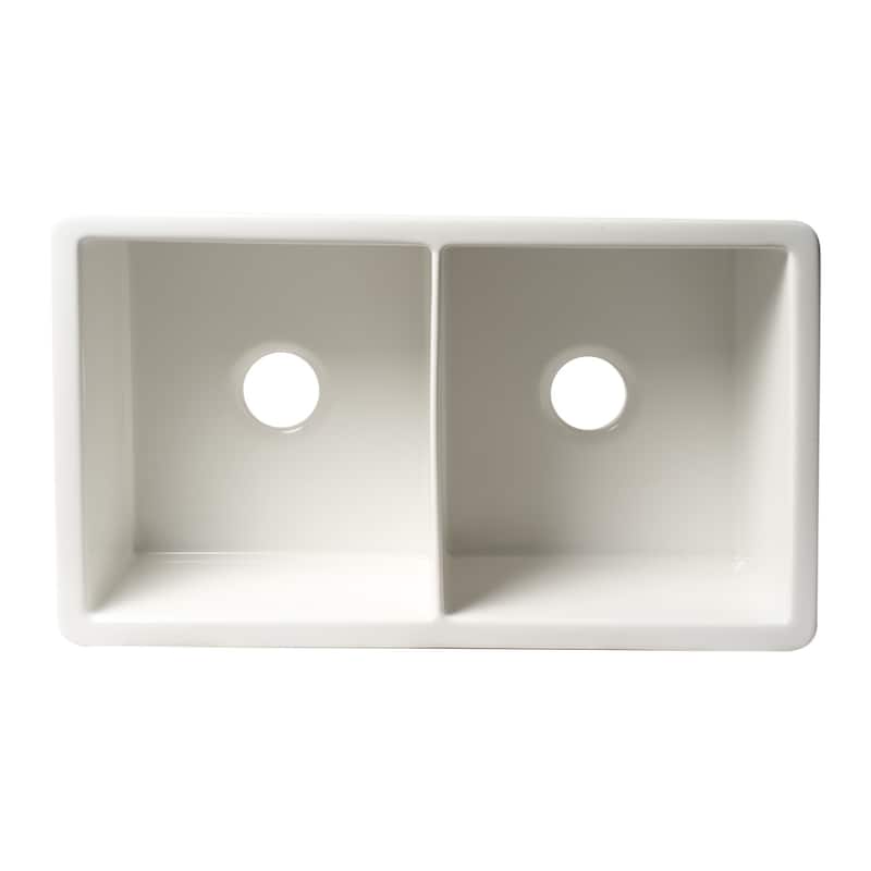 ALFI brand ABF3219DUD-W White 32" x 19" Double Bowl Fireclay Undermount / Drop In Fireclay Kitchen Sink