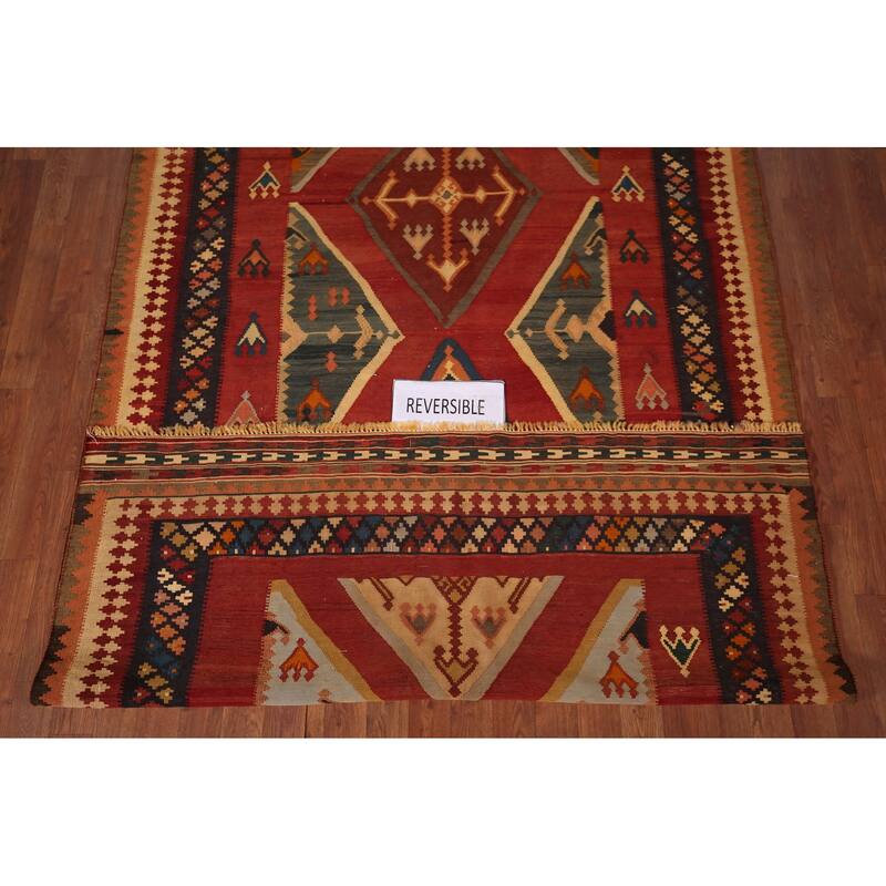 Kilim Qashqai Persian Vegetable Dye Vintage Flatweave Wool Carpet - 5'4" X 9'6"