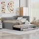 preview thumbnail 25 of 46, Daybed Captain Bed Upholstered Bed with Trundle and 3 Drawers, Elegance Stripe Design L-Shaped Upholstered Daybed Platform Bed Grey - Full