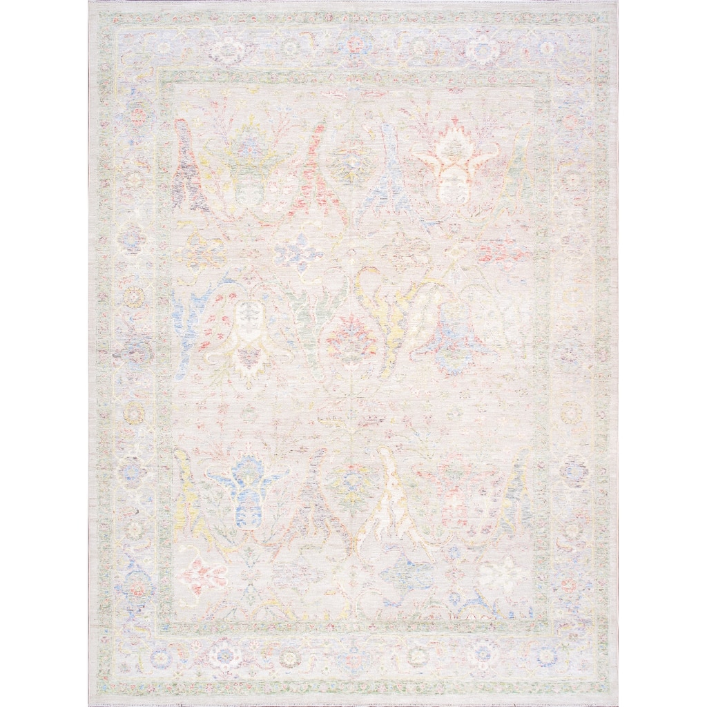 Pasargad Home Oushak Hand-Knotted Beige Wool Area Rug - 9' 0" X 12' 2"