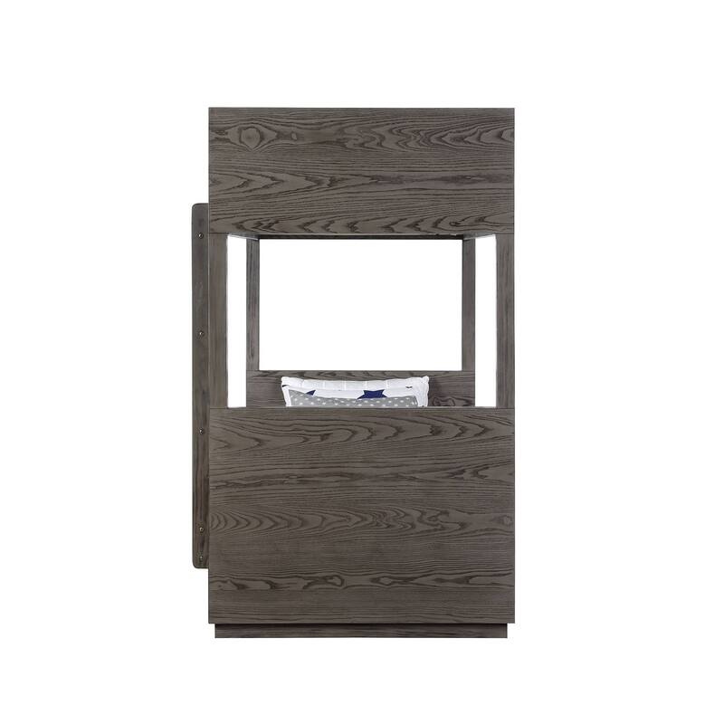 Wooden Twin over Twin Bunk Bed with 3 Drawers in Gray Oak