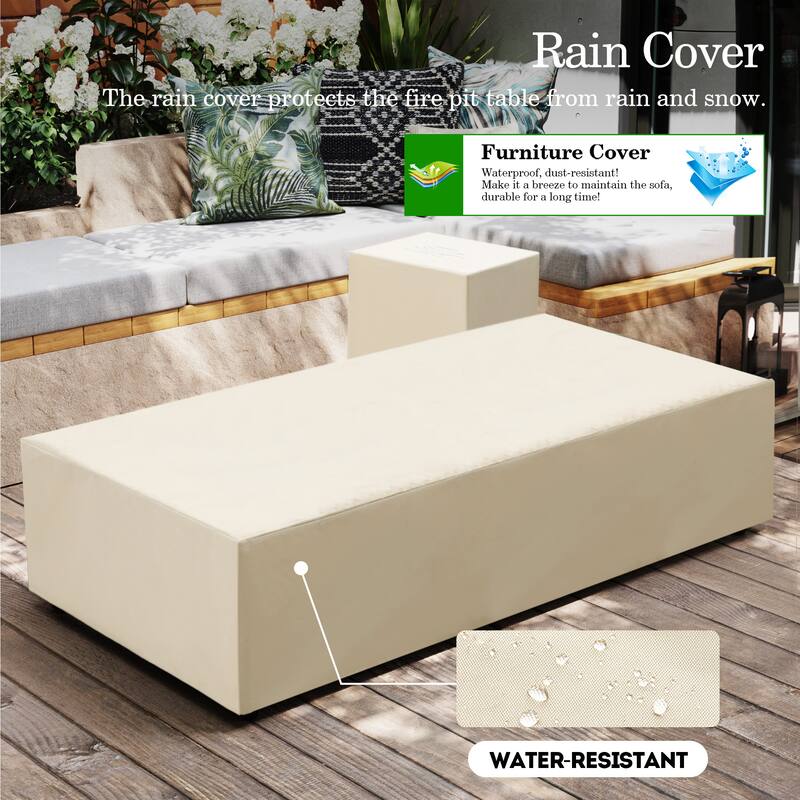 Patio Watcher 42/56in. 50000-BTU Outdoor Beige Magnesium Oxide Fire Pit Table with Gas Tank Cover