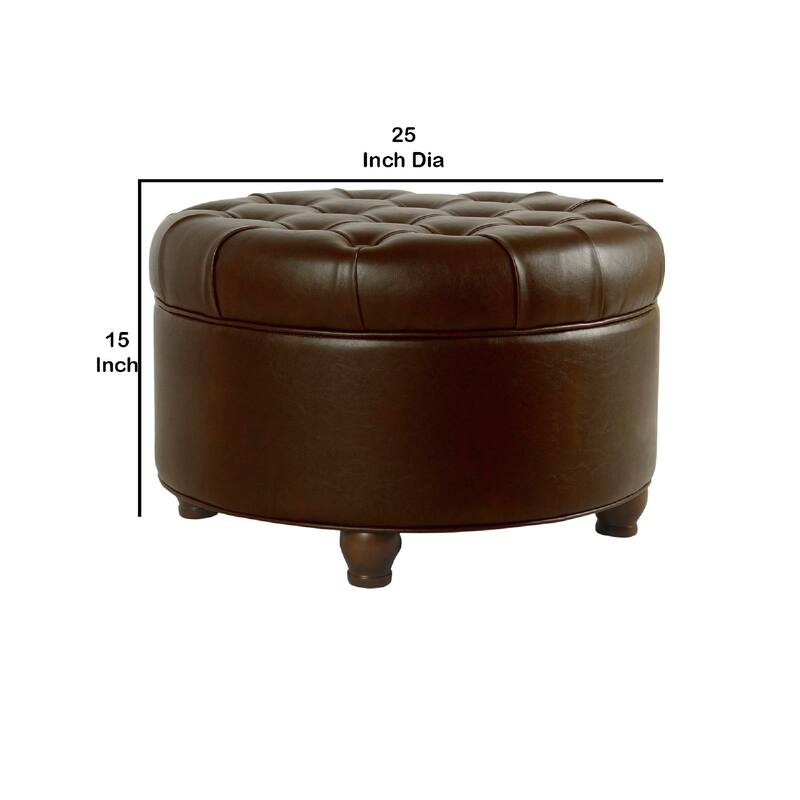 Leatherette Upholstered Wooden Ottoman with Tufted Lift Off Lid Storage, Brown