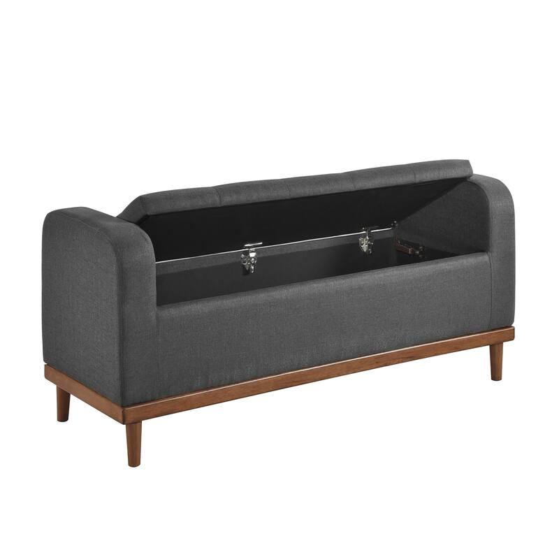 Lift-Top Storage Bench, Button Tufted Upholstered End of Bed Bench, Entryway Bench with Hidden Compartment & Solid Wood Legs
